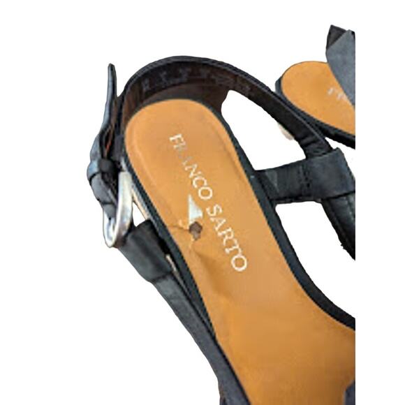 Franco Sarto Women's‎ Crispin Sandal Size 8 Wedge Heel Espadrille Black Leather - Picture 6 of 7